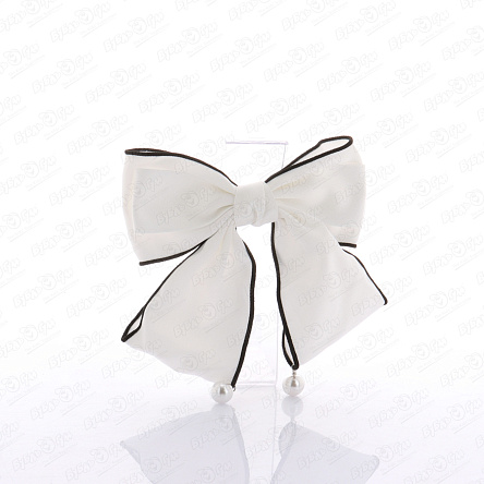 Заколка автоматическая бант белый с черной окантовкой и бусинами - фото 360