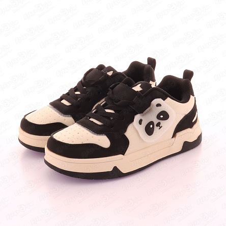 Ботинки Pasito утепленные на шнурках и липучке с пандой черно-белые - фото 360