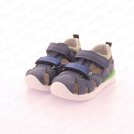 Сандалии Pasito на липучках с зелеными вставками синие - фото 360