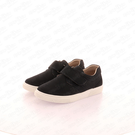 Туфли TIBURON школьные на липучке с перфорацией темно-синие с белой подошвой  - фото 360