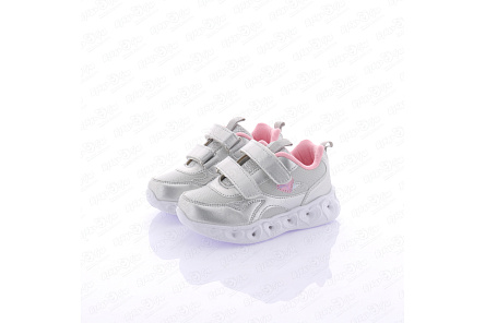 Кроссовки Pasito на двойной липучке подошва с огоньками серебряные - фото 360