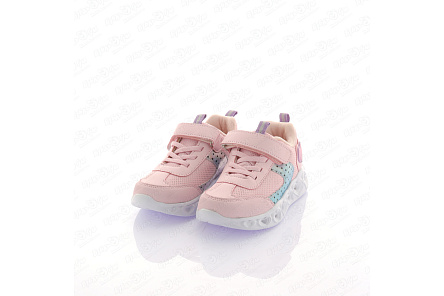 Кроссовки Pasito на липучке принт звездочки подошва с огоньками нежно-розовые - фото 360