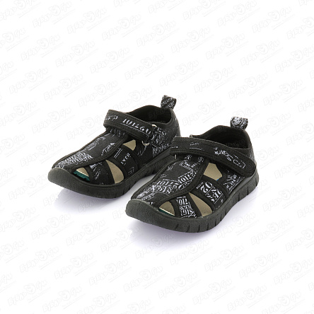 Сандалии Pasito на липучке декор с надписями черные - фото 360