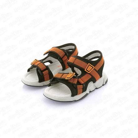 Сандалии Pasito на липучке с оранжевыми полосками черные - фото 360