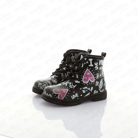 Ботинки Pasito утепленные на шнуровке и молнии принт рисунки с надписями черные - фото 360
