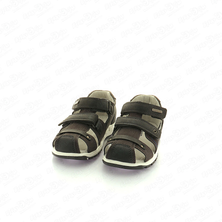 Сандалии Pasito на двойной липучке с надписью и синими вставками темно-серые - фото 360