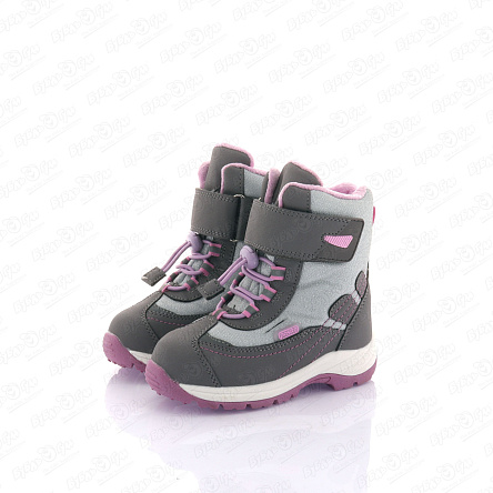 Сапоги сноубутсы Pasito утепленные с фиксатором и фиолетовыми вставками серые - фото 360