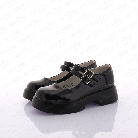 Туфли Barbaris школьные лаковые на платформе и двойной липучке черные - фото 360
