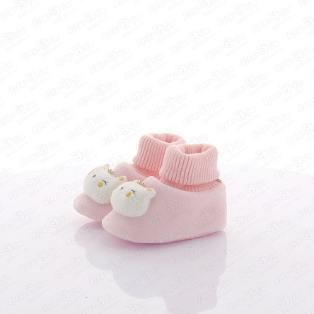 Пинетки текстильные с мордочкой Мишка в короне розовые - фото 360