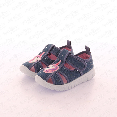 Сандалии Pasito с наклейкой единорог и стразами джинсовые - фото 360