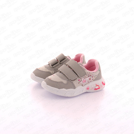 Полуботинки  Pasito с декором единорог и звезды подошва с огоньками серые - фото 360