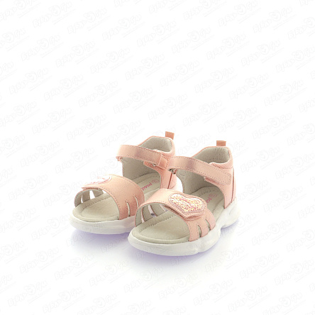 Сандалии Pasito на липучке с аппликацией сердечка перламутрово-розовые - фото 360