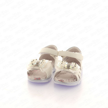 Сандалии Pasito с бантиком из бусин со стразами белые - фото 360