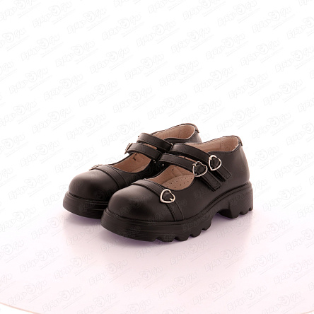 Туфли Barbaris школьные с ремешками и пряжками в форме сердца черные - фото 360