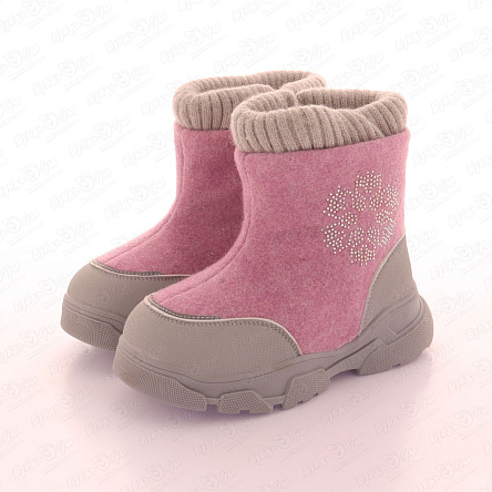 Сапоги Pasito утепленные на молнии с манжетом и декором в виде снежинки розовые - фото 360
