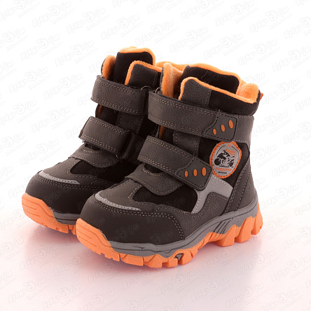 Ботинки (сноубутсы) Pasito зимние с яркими оранжевыми элементами серые - фото 360