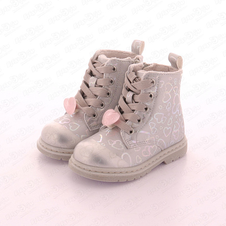 Ботинки Pasito демисезонные с принтом сердечки серебристые  - фото 360