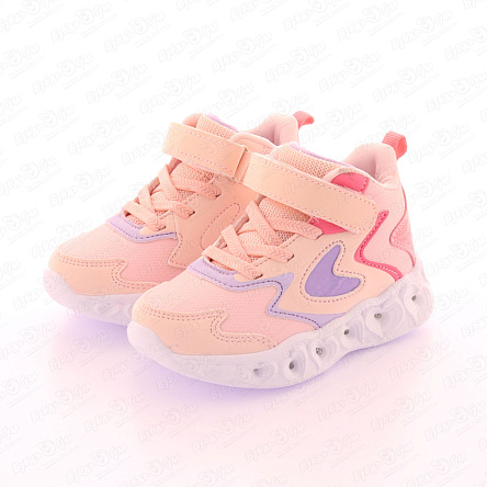 Ботинки Pasito спортивные на липучке с огоньками и цветными акцентами розовые - фото 360