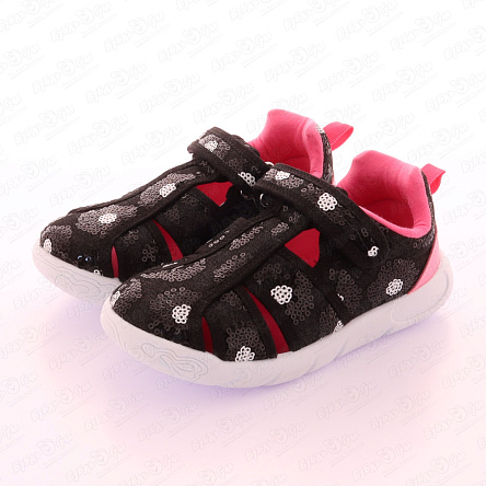 Сандалии Pasito закрытые на липучке с пайетками черные  - фото 360