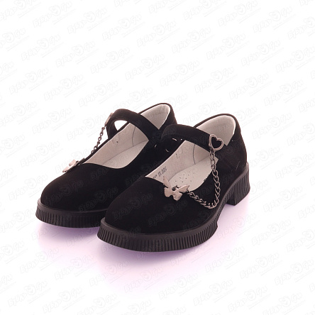 Туфли BARBARIS бархатные на липучке с декором цепочка с бабочкой черные  - фото 360