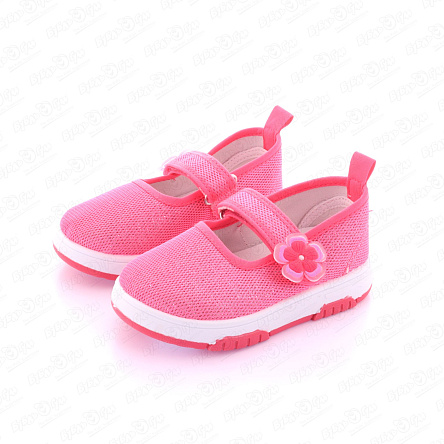 Туфли Pasito на липучках с декоративным цветочком фуксия - фото 360