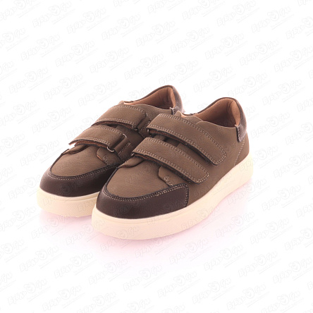 Туфли школьные TIBURON с кожаными вставками на липучках коричневые - фото 360