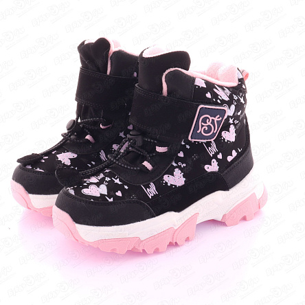 Сапоги Pasito зимние на липучке и шнуровке с фиксатором с принтом сердечек черные - фото 360
