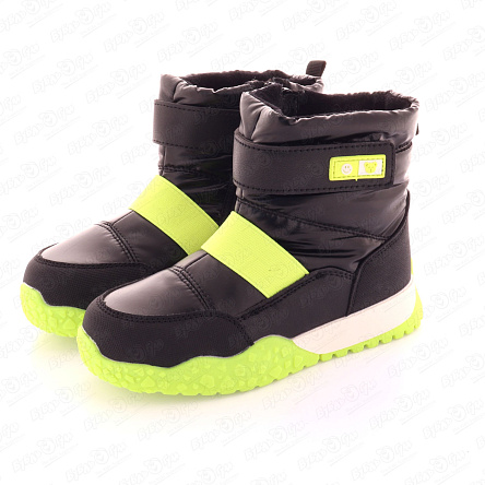 Сапоги Pasito зимние на молнии и регулируемой липучке с зелеными акцентами черные - фото 360