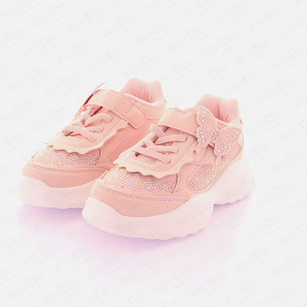 Кроссовки Pasito на шнуровке и липучке с блестящими деталями и декоративной бабочкой нежно-розовые - фото 360