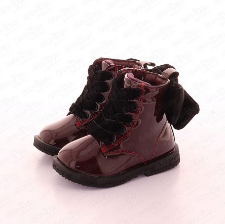 Ботинки Pasito утепленные на молнии с бархатными шнурками и бантом лаковые бордовые - фото 360