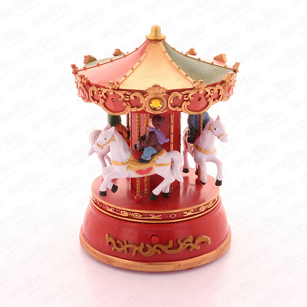 Сувенир новогодний Lanson Toys Карусель с подсветкой музыкой и золотистым декором красная 19см - фото 360