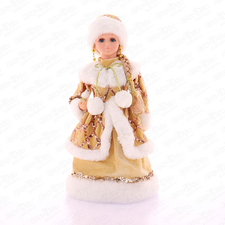 Фигурка декоративная Снегурочка в золотистом наряде с пайетками текстиль 41см - фото 360