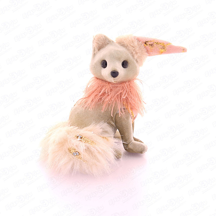 Фигурка декоративная Лиса велюровая розово-мятная 17см  - фото 360