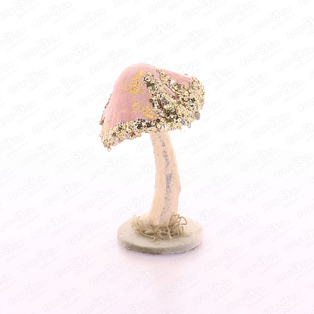 Фигурка декоративная Гриб велюровый с пайетками нежно-розовый винтаж 15см - фото 360
