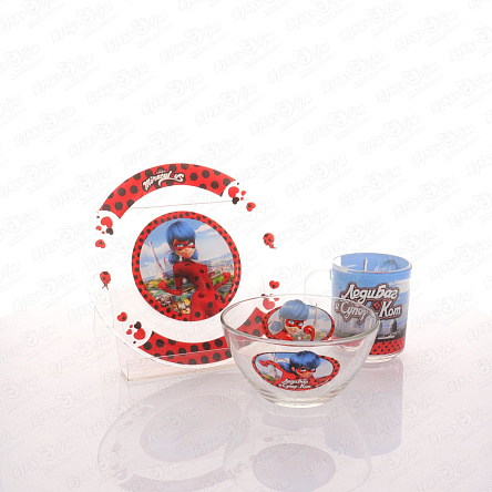 Набор посуды детский ЛедиБаг и Супер-Кот стекло 3предмета - фото 360