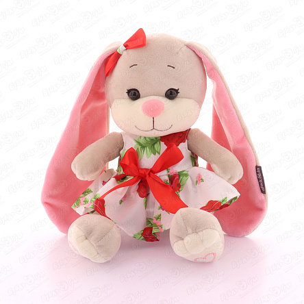Игрушка мягкая Зайка Лин в белом платье с розами и бантом 20см - фото 360