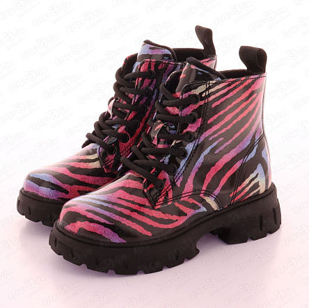 Ботинки Pasito утепленные на шнурках и молнии с эффектным зебровым принтом разноцветные - фото 360