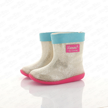 Сапоги Pasito водонепроницаемые блестящие с розово-голубыми элементами серебряные - фото 360