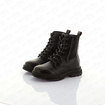 Ботинки Pasito утепленные с двойной фиксацией и черно-белыми шнурками черные - фото 360