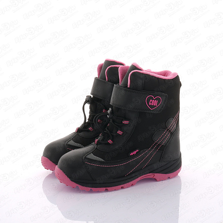 Сапоги сноубутсы Barbaris утепленные с фиксатором на липучке с ярко-розовыми вставками черные - фото 360