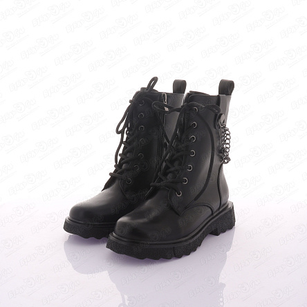 Ботинки Barbaris утепленные высокие на шнуровке и молнии с декоративной цепочкой черные - фото 360