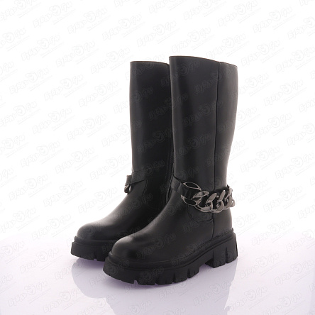 Сапоги Barbaris высокие с рифленой подошвой и декоративной цепочкой черные - фото 360