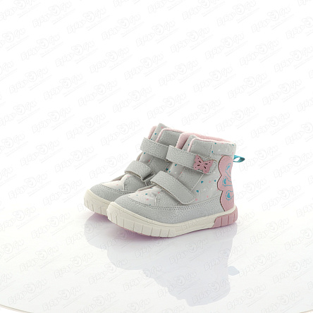 Ботинки Pasito утепленные на двойной липучке принт бабочки и сердечки розово-серые - фото 360