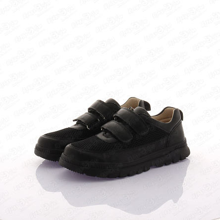 Туфли TIBURON школьные с перфорацией на двойной липучке черные - фото 360