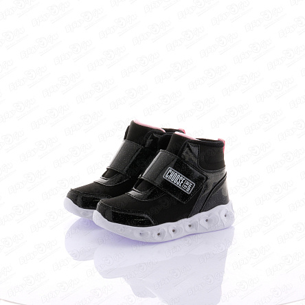 Ботинки утепленные Pasito с блестящими лаковыми вставками на липучке черные - фото 360