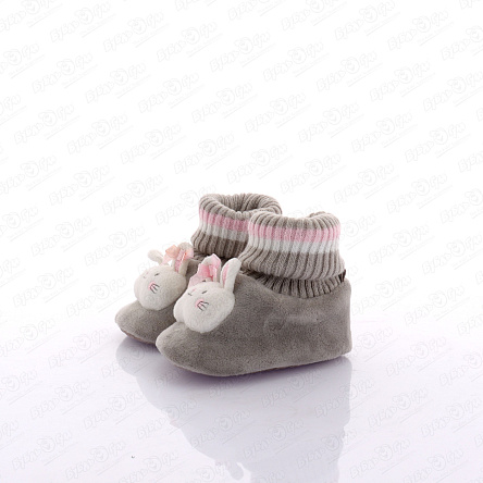 Пинетки текстильные с мордочкой Зайка серые - фото 360