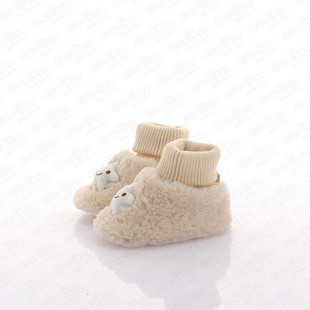 Пинетки текстильные меховые со звездочкой бежевые - фото 360