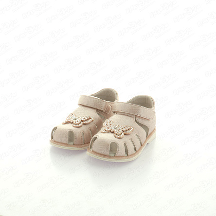 Сандалии Pasito на липучке с фактурной поверхностью и аппликацией бабочка перламутрово-розовые - фото 360