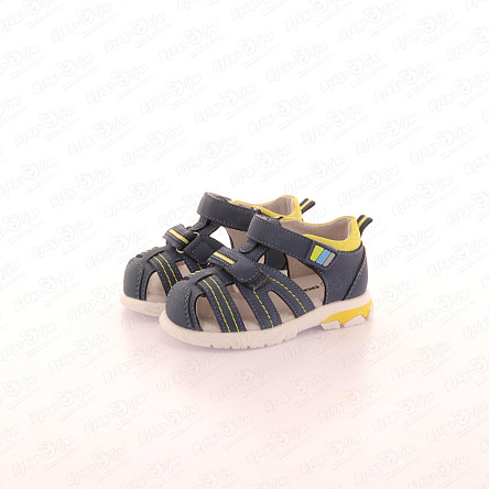 Сандалии Pasito с желтыми стежками на липучках синие - фото 360