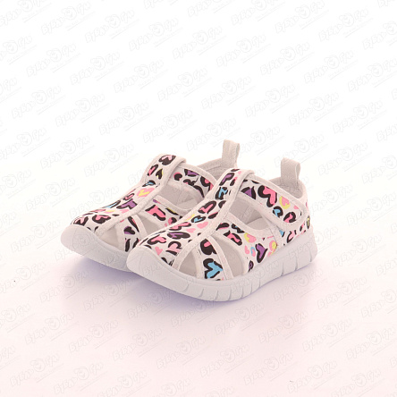 Сандалии Pasito на липучке принт разноцветные сердечки белые - фото 360